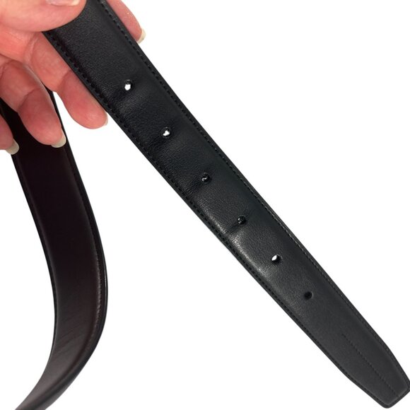 Faux Leather Dress Belt Silver Tone Buckle Reversible Brown Black Mens 32/34 - Picture 7 of 10